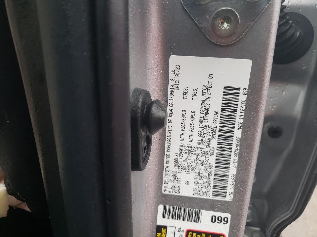 2023 TOYOTA TACOMA DOUBLE CAB VIN:3TMGZ5AN2PM561657