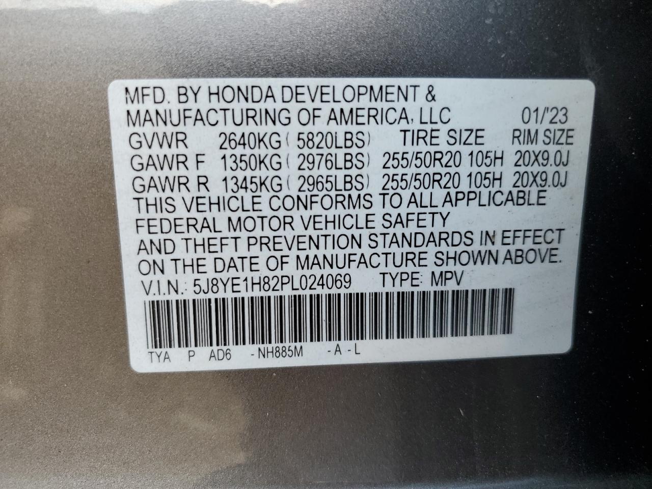 2023 ACURA MDX ADVANCE VIN:5J8YE1H82PL024069