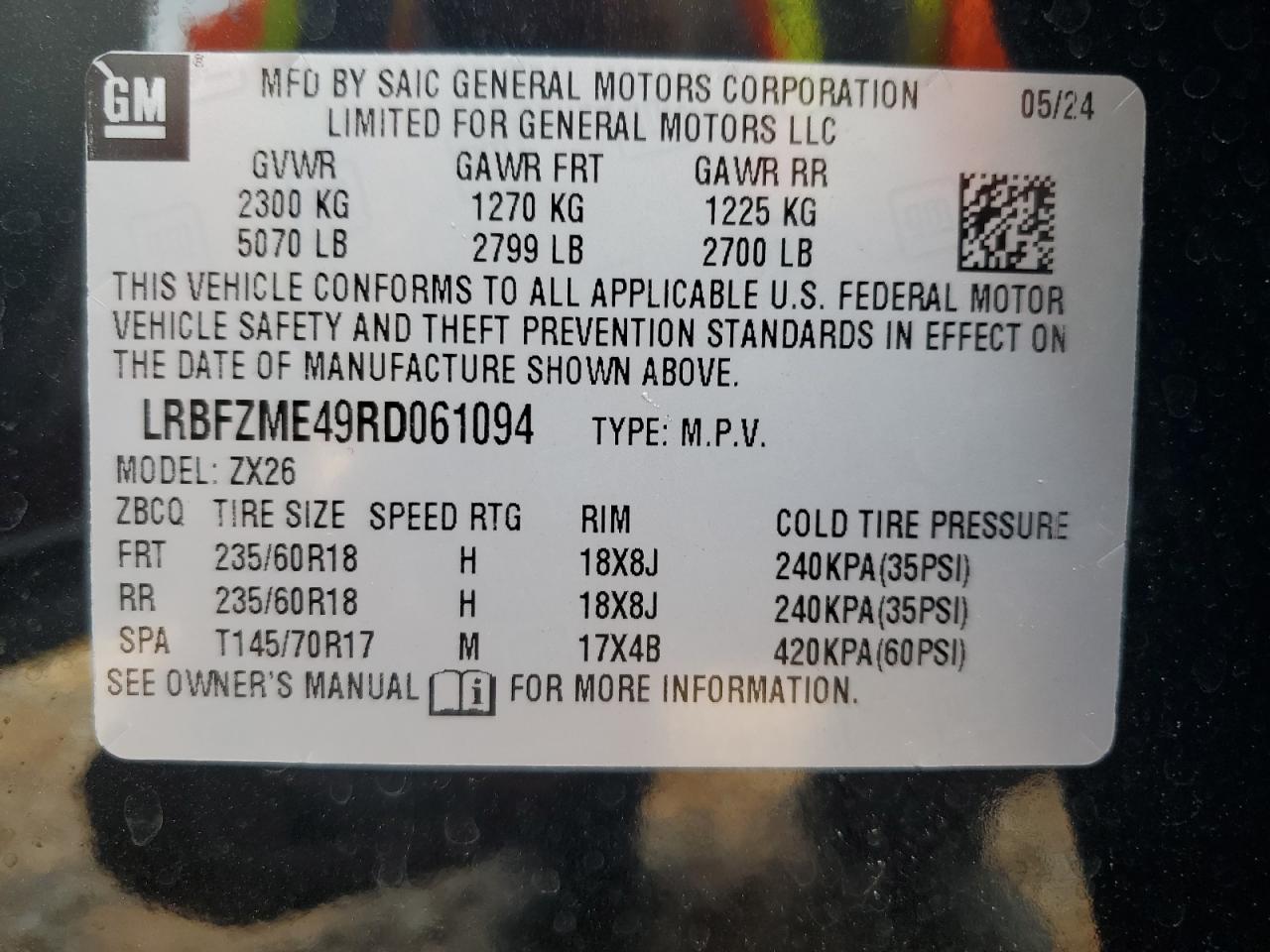 2024 BUICK ENVISION PREFERRED VIN:LRBFZME49RD061094