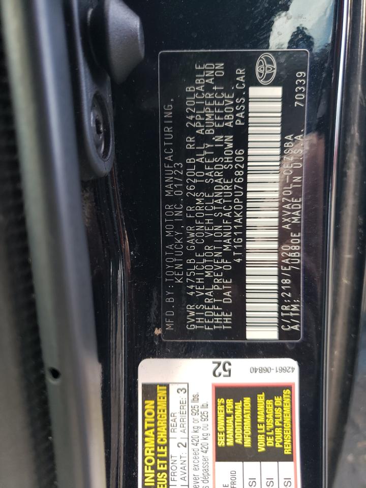 2023 TOYOTA CAMRY SE NIGHT SHADE VIN:4T1G11AK0PU768206