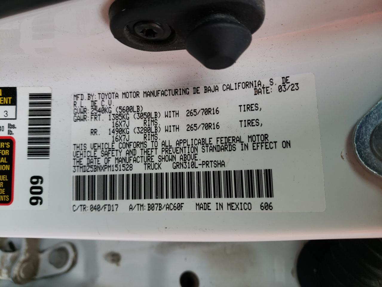 2023 TOYOTA TACOMA DOUBLE CAB VIN:3TMDZ5BNXPM151528