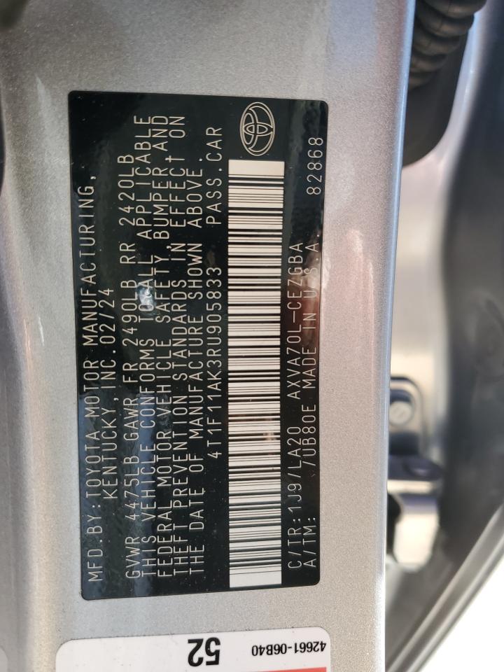 2024 TOYOTA CAMRY XLE VIN:1HGCP26738A103896