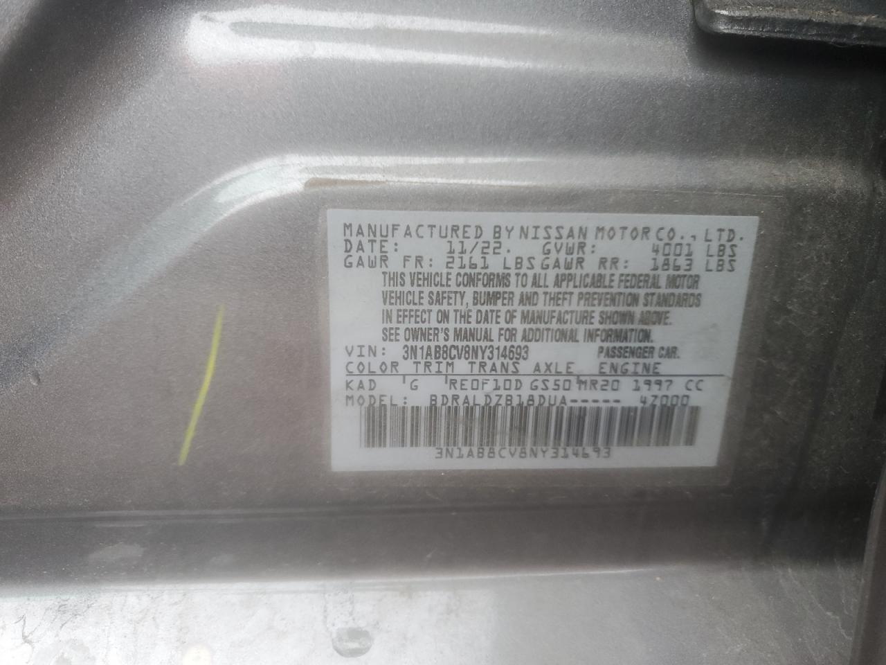 2022 NISSAN SENTRA SV VIN:3N1AB8CV8NY314693