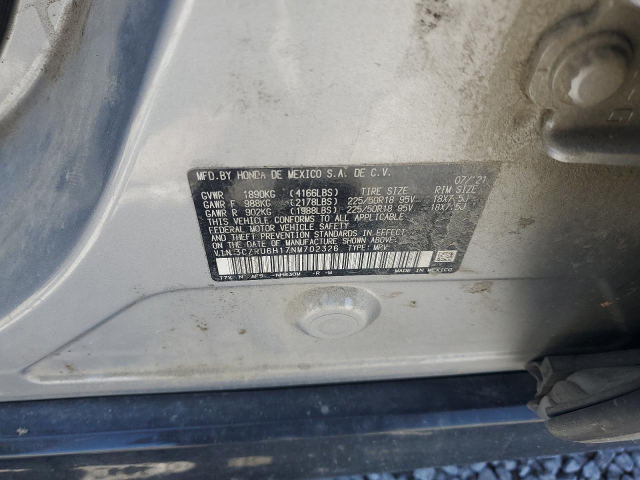 2022 HONDA HR-V SPORT VIN:3CZRU6H17NM702326