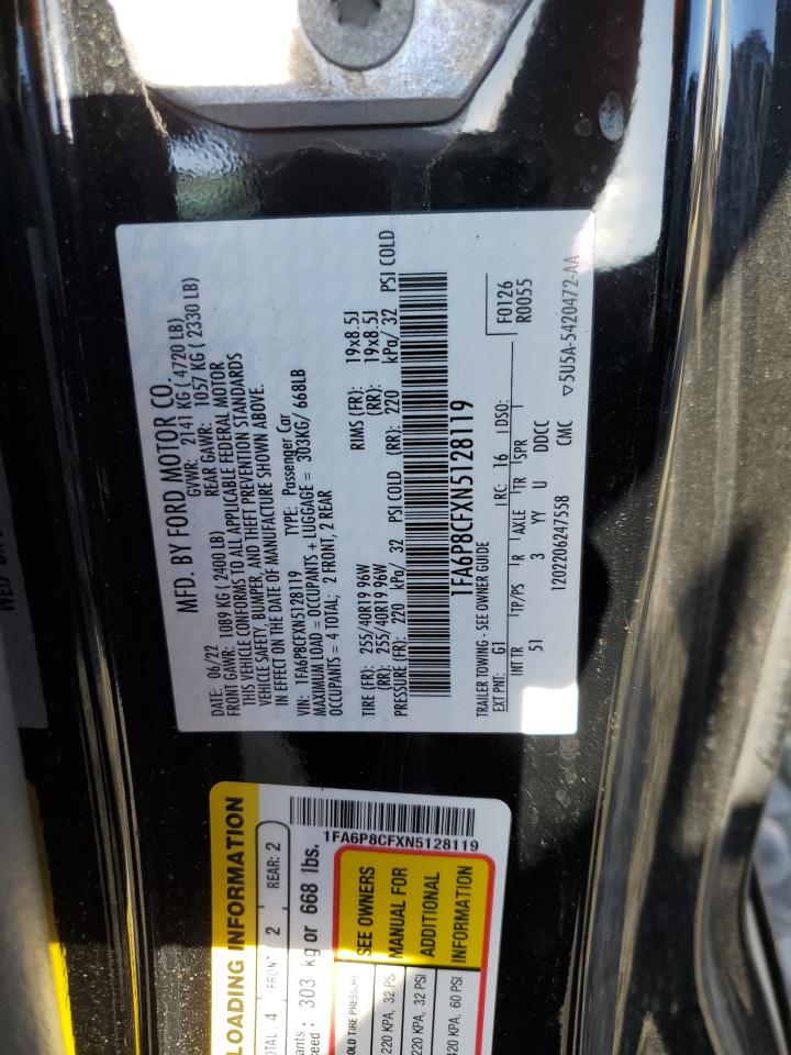 2022 FORD MUSTANG GT VIN:1FA6P8CFXN5128119