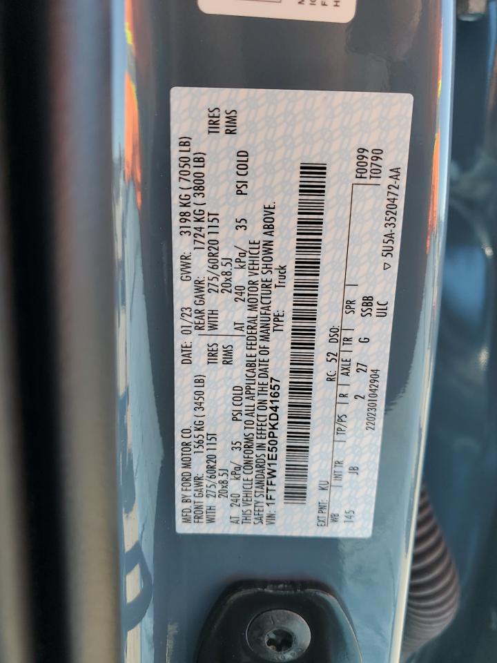 2023 FORD F150 SUPERCREW VIN:1FTFW1E50PKD41657
