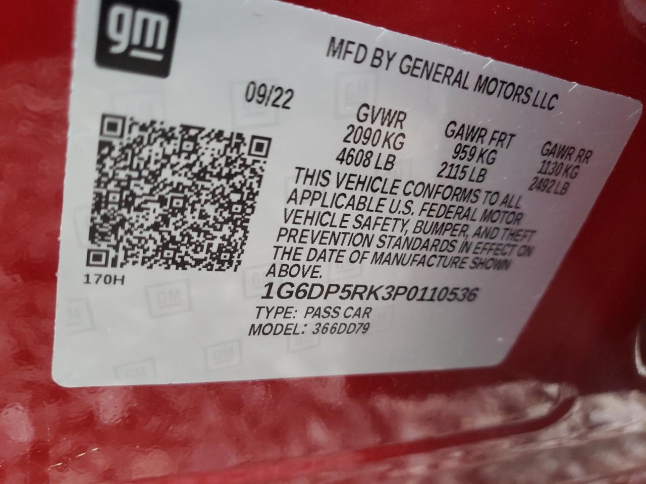 2023 CADILLAC CT5 SPORT VIN:1G6DP5RK3P0110536