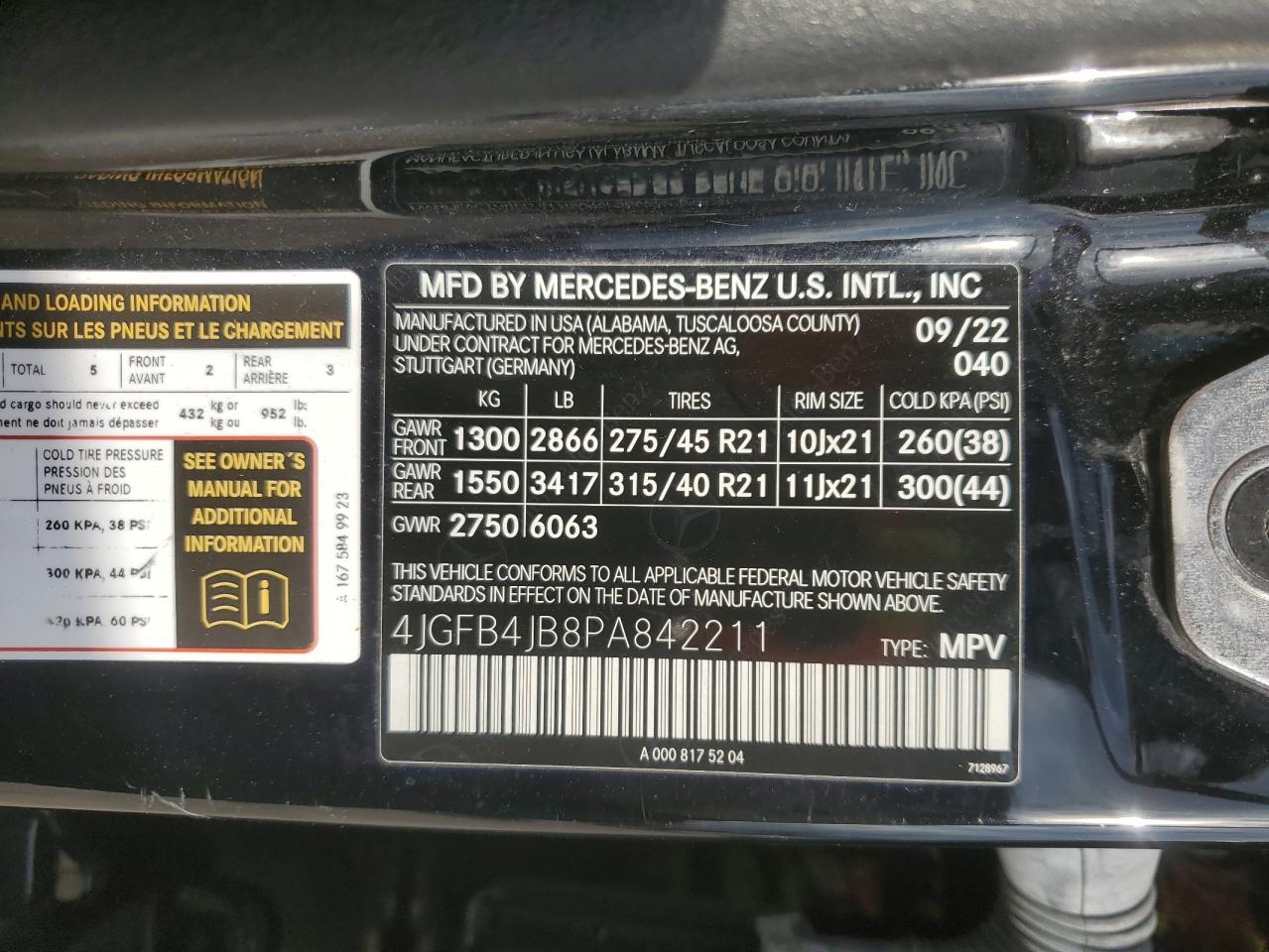 2023 MERCEDES-BENZ GLE 350 VIN:4JGFB4JB8PA842211