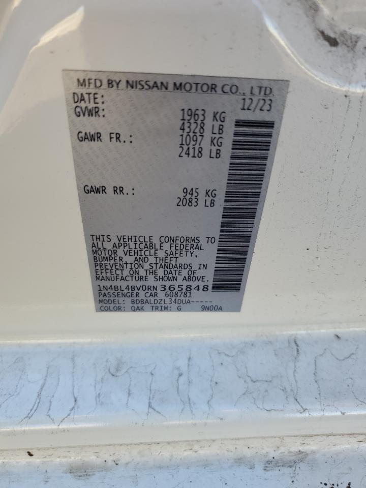 2024 NISSAN ALTIMA S VIN:1N4BL4BV0RN365848