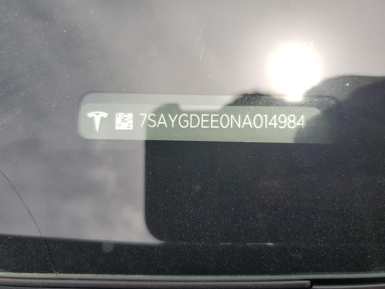 2022 TESLA MODEL Y VIN:7SAYGDEE0NA014984