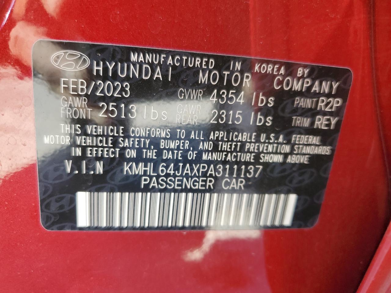 2023 HYUNDAI SONATA SEL VIN:KMHL64JAXPA311137