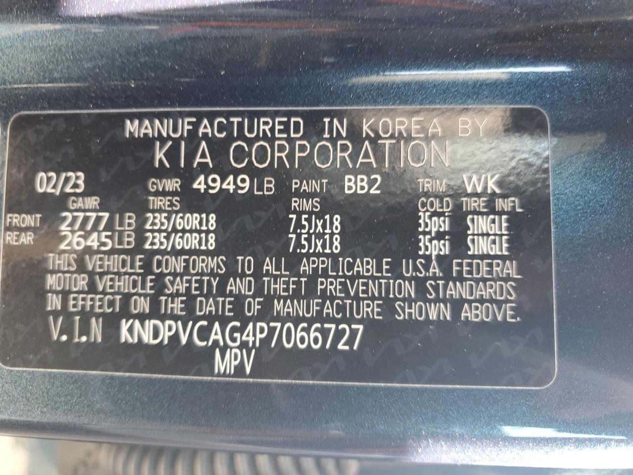 2023 KIA SPORTAGE EX VIN:KNDPVCAG4P7066727