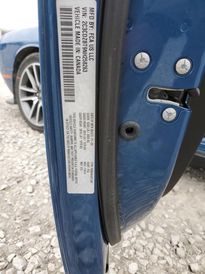 2022 DODGE CHALLENGER R/T VIN:2C3CDZBT9NH258263