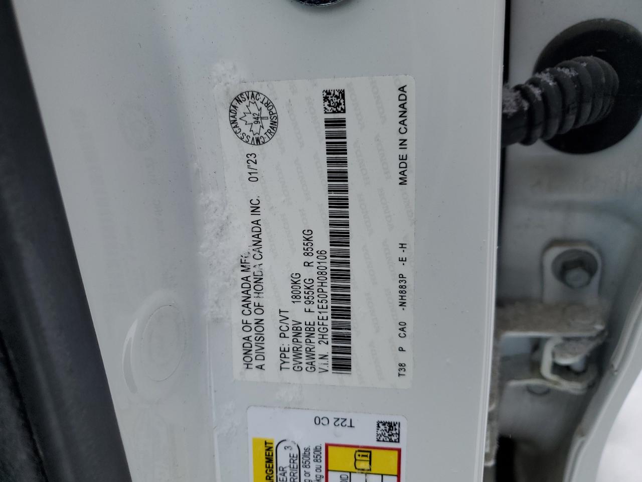 2023 HONDA CIVIC SI VIN:2HGFE1E50PH080106