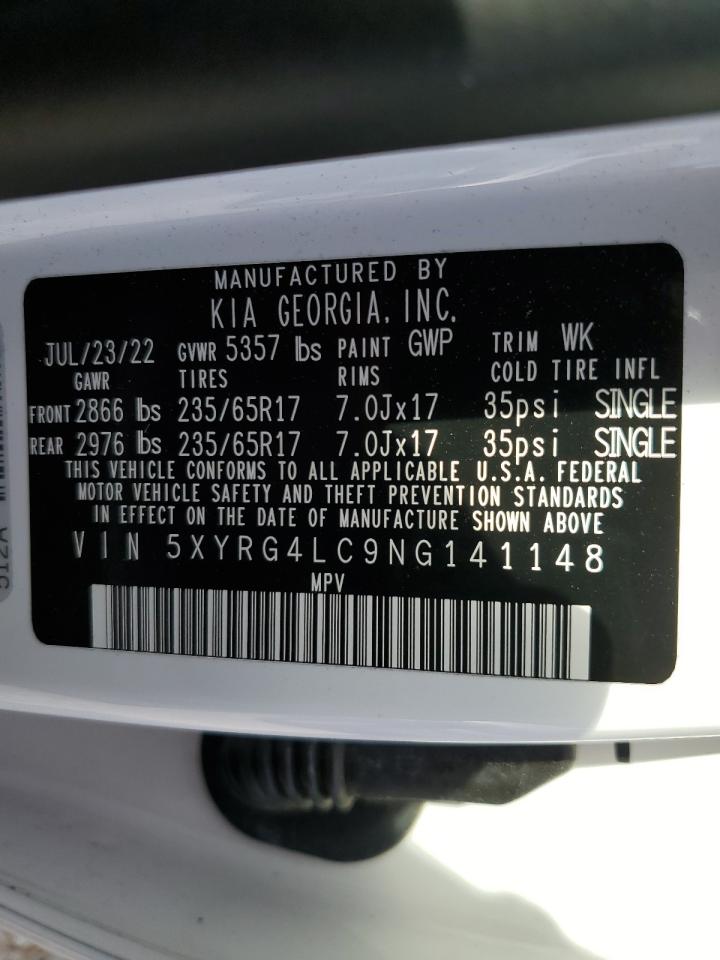 2022 KIA SORENTO LX VIN:5XYRG4LC9NG141148