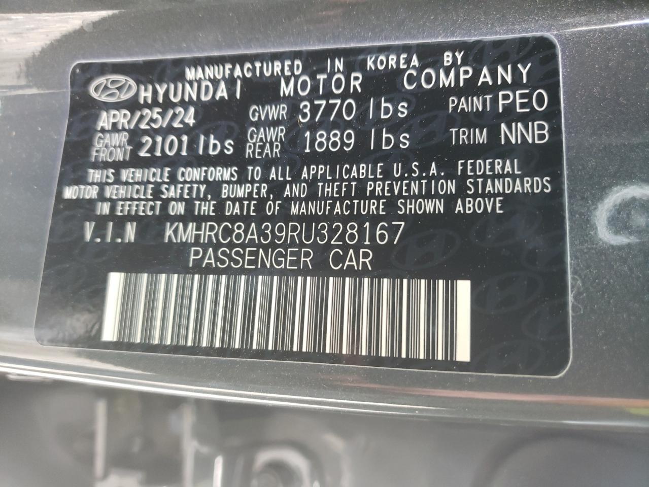 2024 HYUNDAI VENUE SEL VIN:KMHRC8A39RU328167