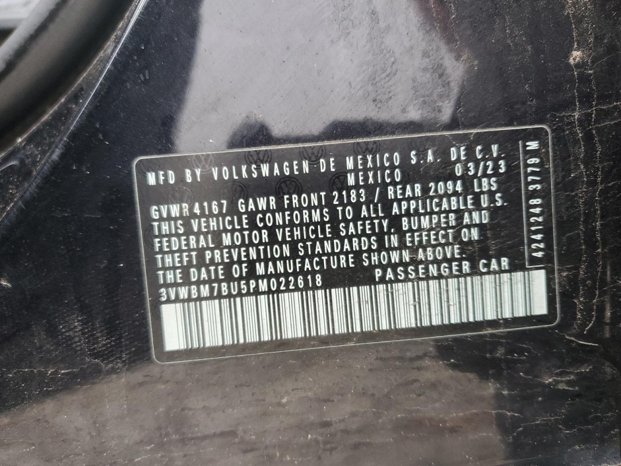 2023 VOLKSWAGEN JETTA SPORT VIN:3VWBM7BU5PM022618