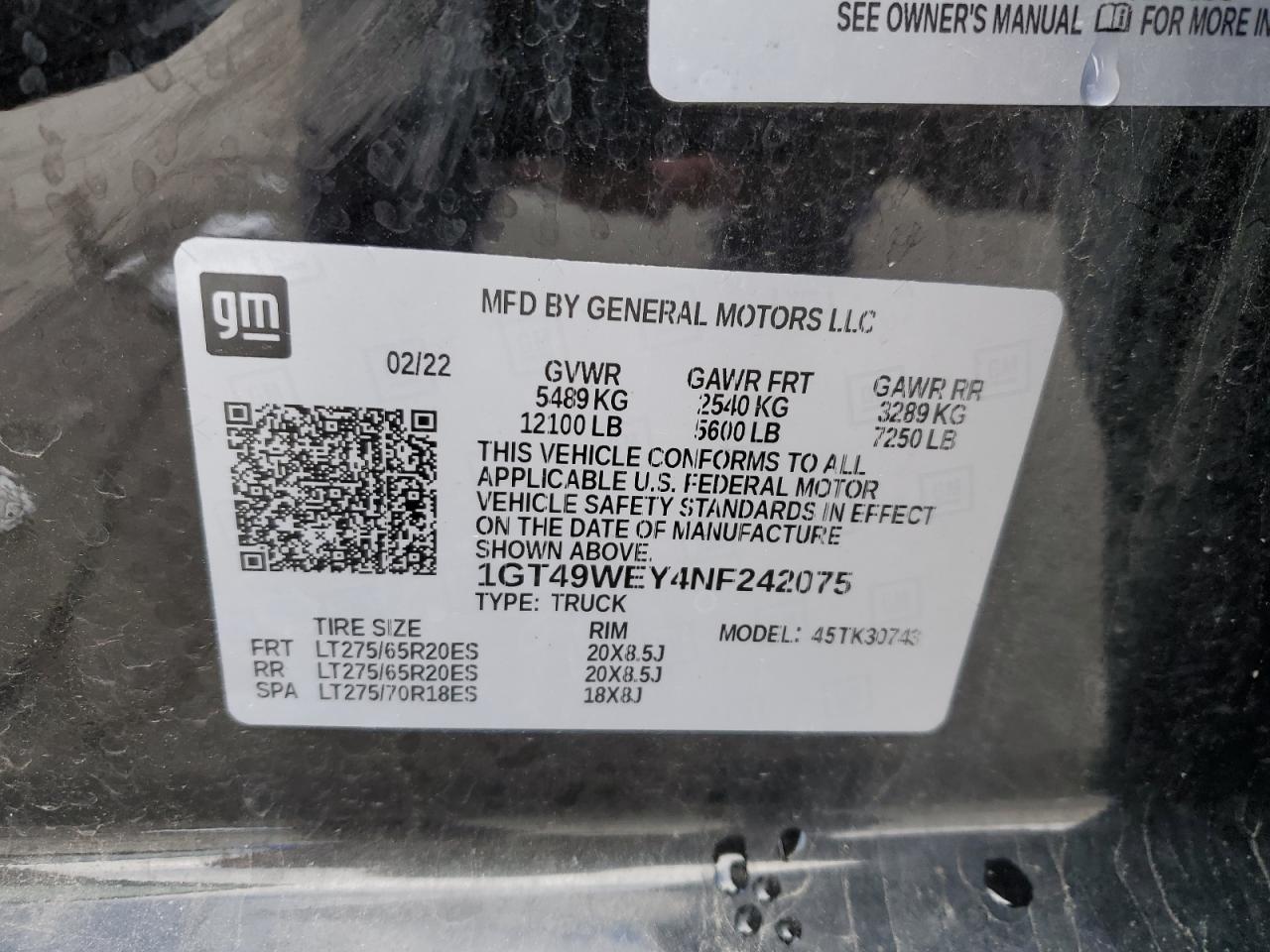 2022 GMC SIERRA K3500 DENALI VIN:1GT49WEY4NF242075