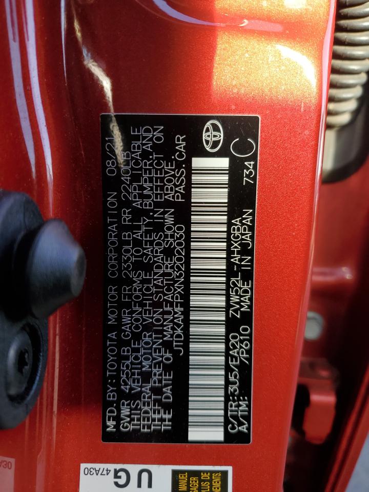 2022 TOYOTA PRIUS PRIME LE VIN:JTDKAMFPXN3202030