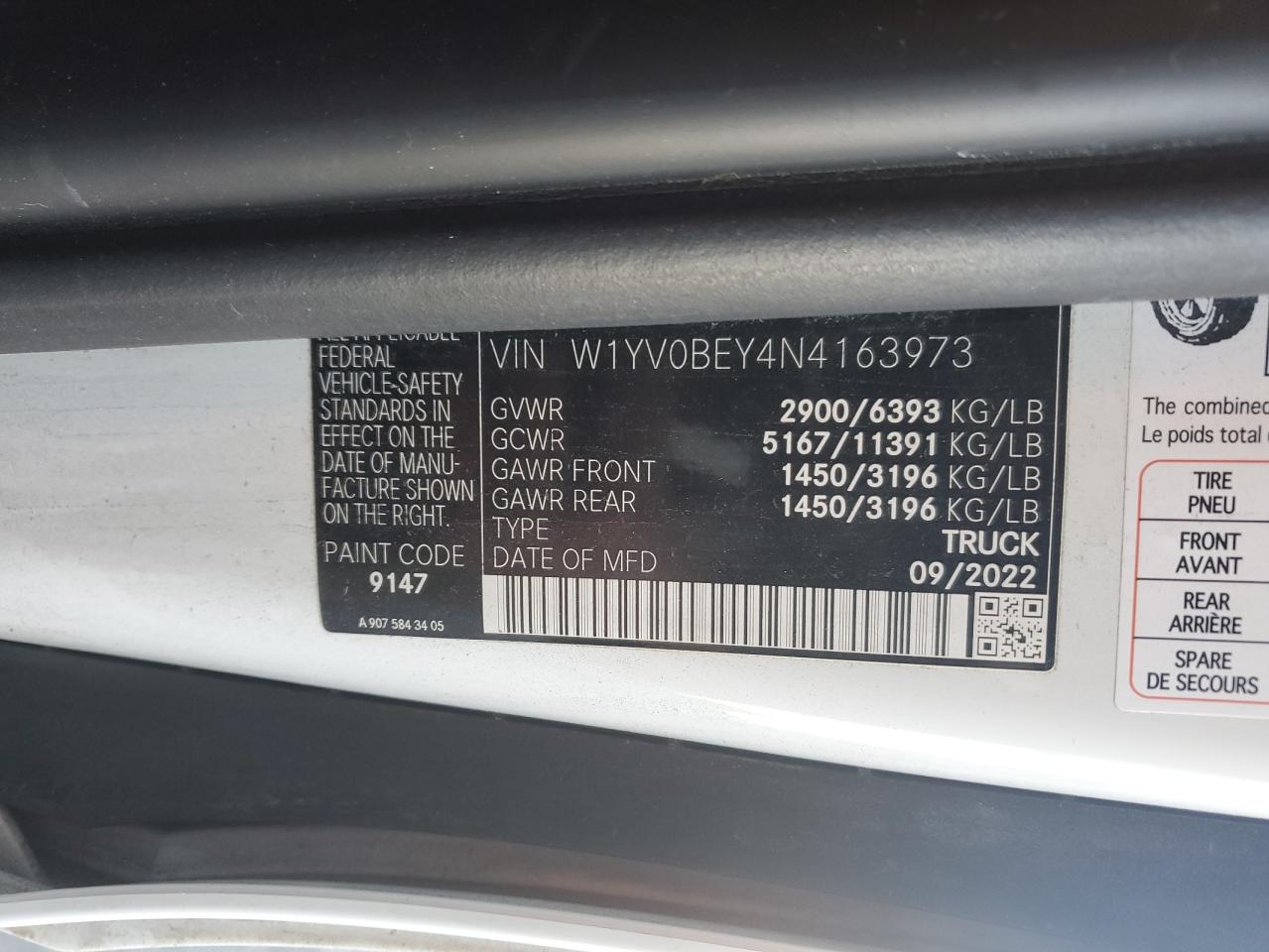 2022 MERCEDES-BENZ METRIS VIN:W1YV0BEY4N4163973