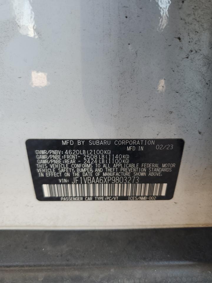 2023 SUBARU WRX VIN:JF1VBAA6XP9803273