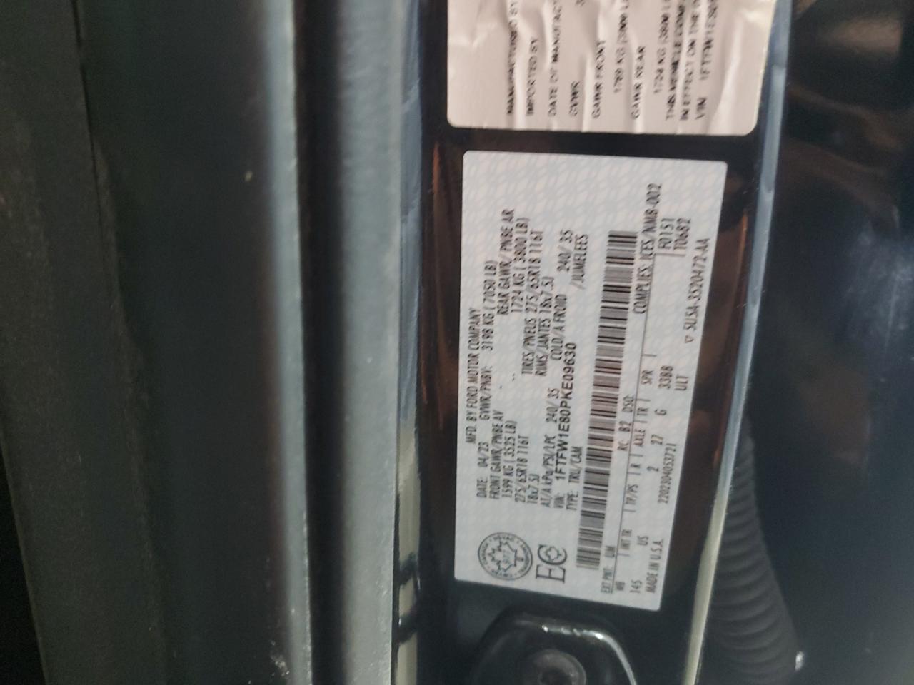 2023 FORD F150 SUPERCREW VIN:1FTFW1E80PKE09630