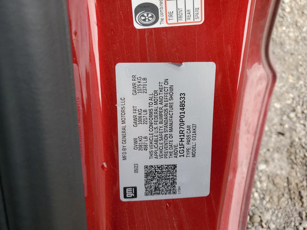 2023 CHEVROLET CAMARO SS VIN:1G1FH1R70P0148533