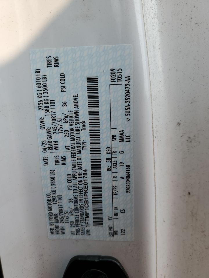 2023 FORD F150 VIN:1FTMF1CB1PKE01784