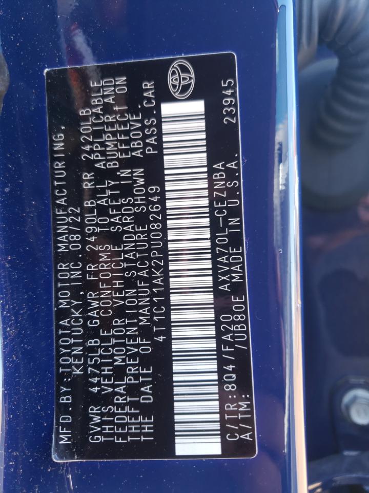 2023 TOYOTA CAMRY LE VIN:4T1C11AK2PU082649