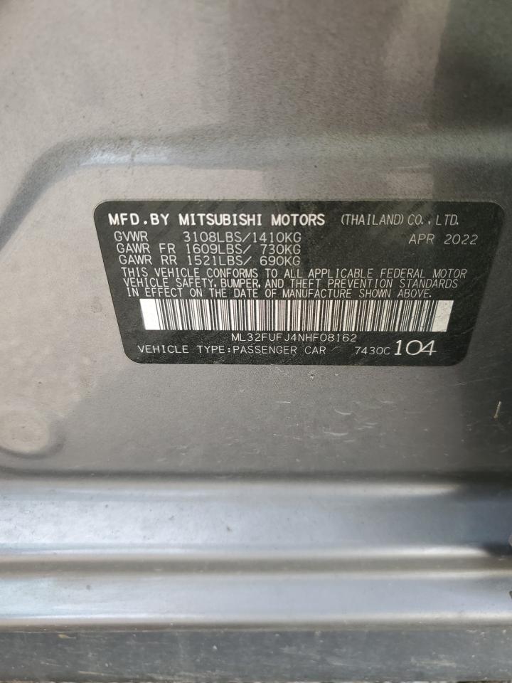 2022 MITSUBISHI MIRAGE G4 ES VIN:ML32FUFJ4NHF08162