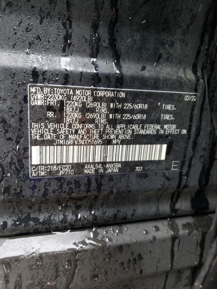 2022 TOYOTA RAV4 SE VIN:JTM16RFV3ND051695