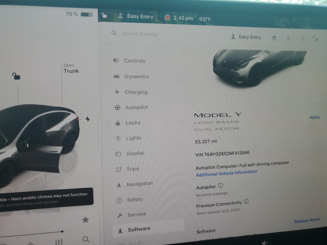 2022 TESLA MODEL Y VIN:WP0AA2A8XNS255297