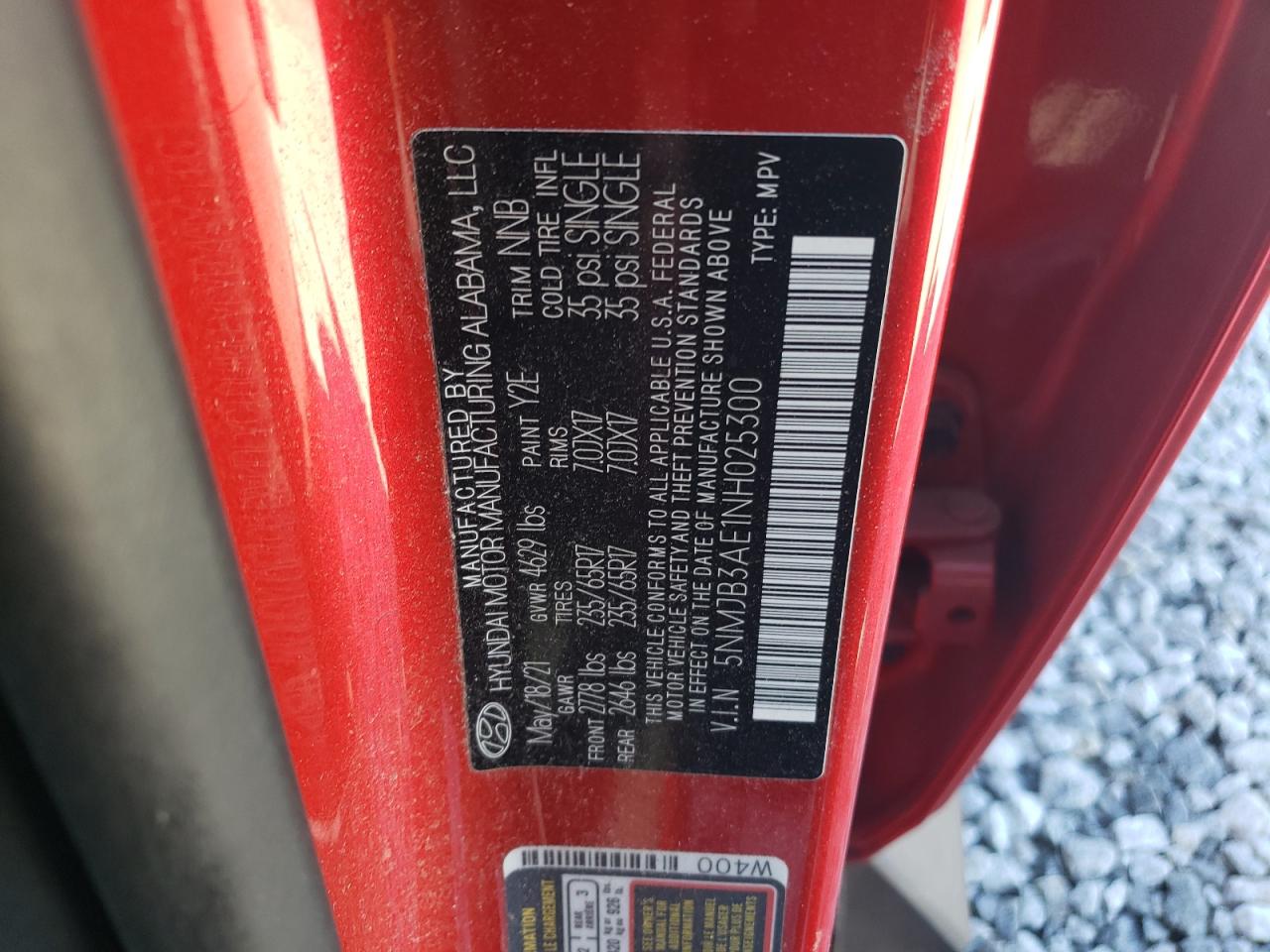 2022 HYUNDAI TUCSON SEL VIN:5NMJB3AE1NH025300