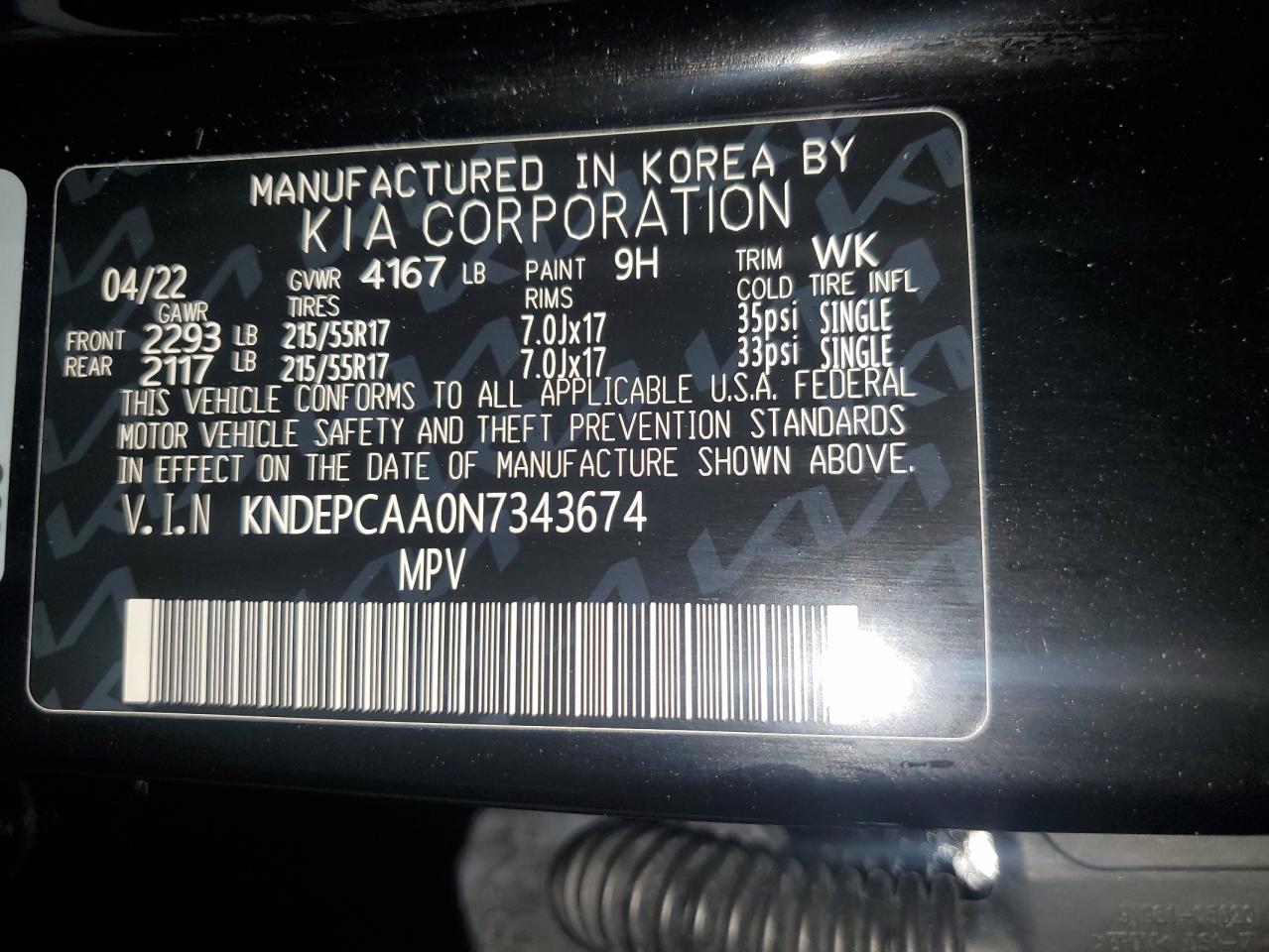 2022 KIA SELTOS LX VIN:KNDEPCAA0N7343674
