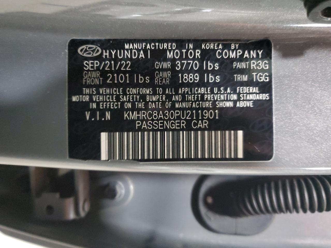 2023 HYUNDAI VENUE SEL VIN:KMHRC8A30PU211901