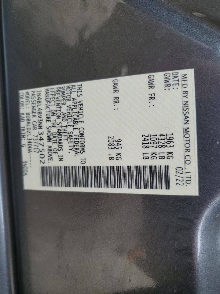 2022 NISSAN ALTIMA S VIN:1N4BL4BV3NN347502