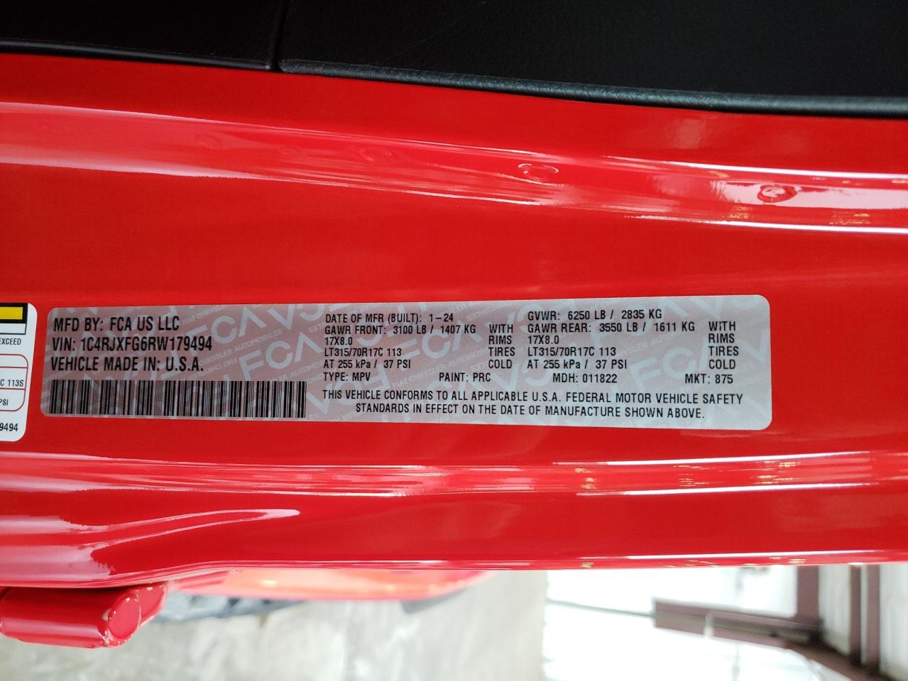 2024 JEEP WRANGLER RUBICON VIN:1C4RJXFG6RW179494