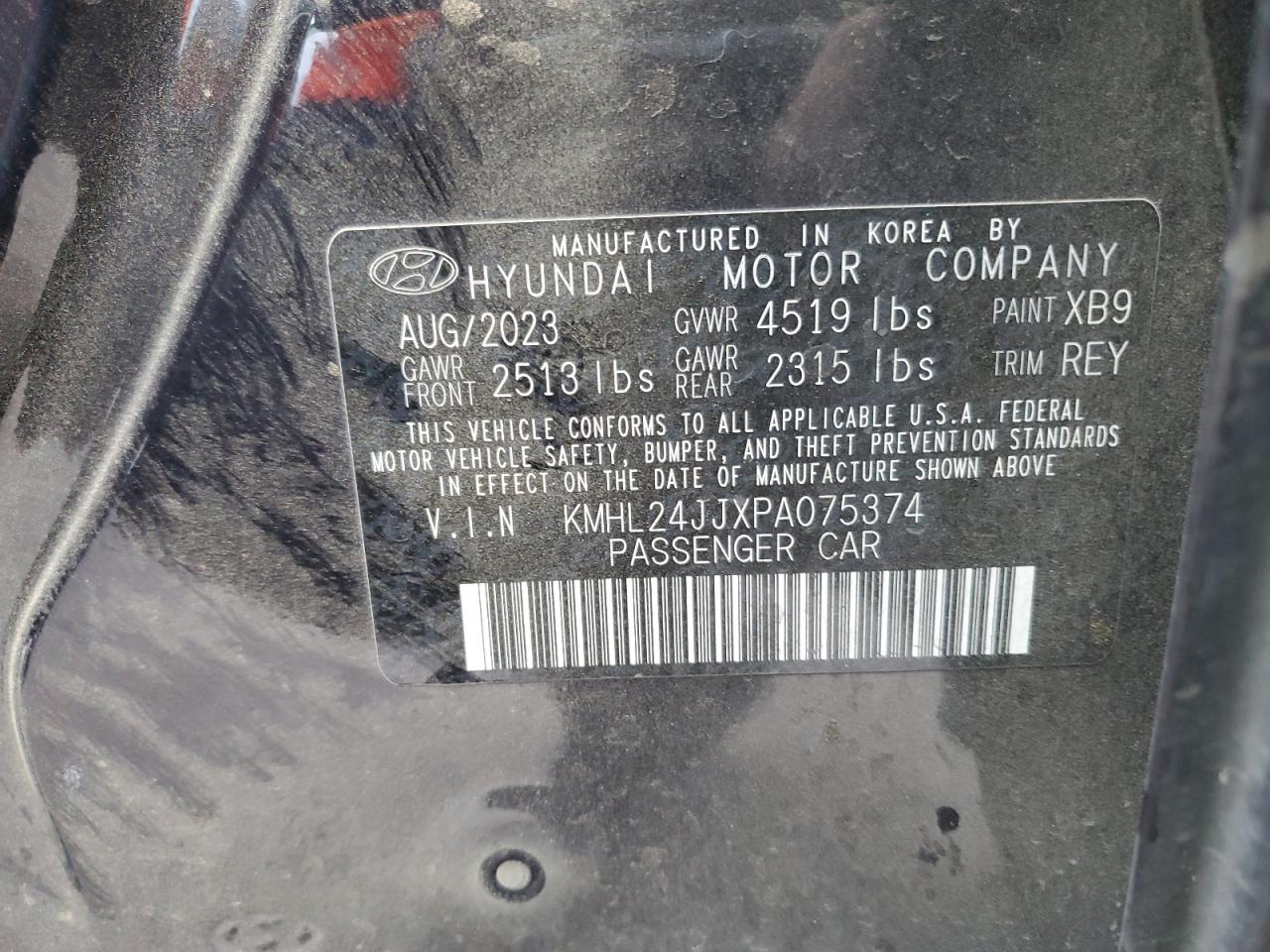 2023 HYUNDAI SONATA HYBRID VIN:KMHL24JJXPA075374