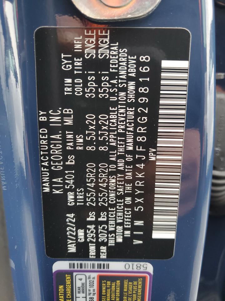 2024 KIA SORENTO SX VIN:5XYRK4JF8RG298168