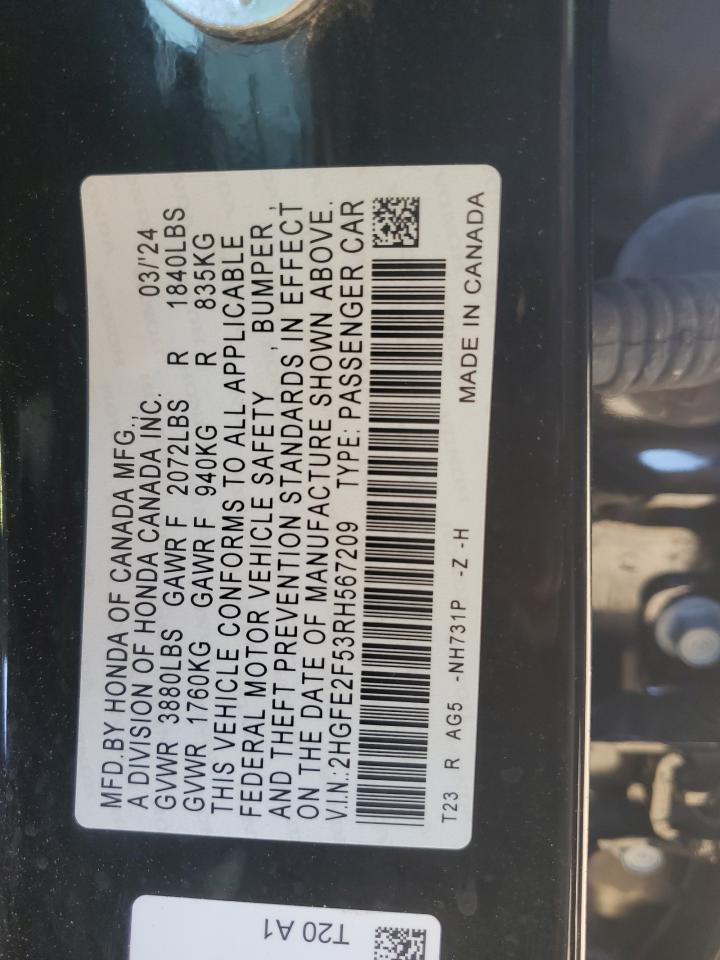 2024 HONDA CIVIC SPORT VIN:2HGFE2F53RH567209