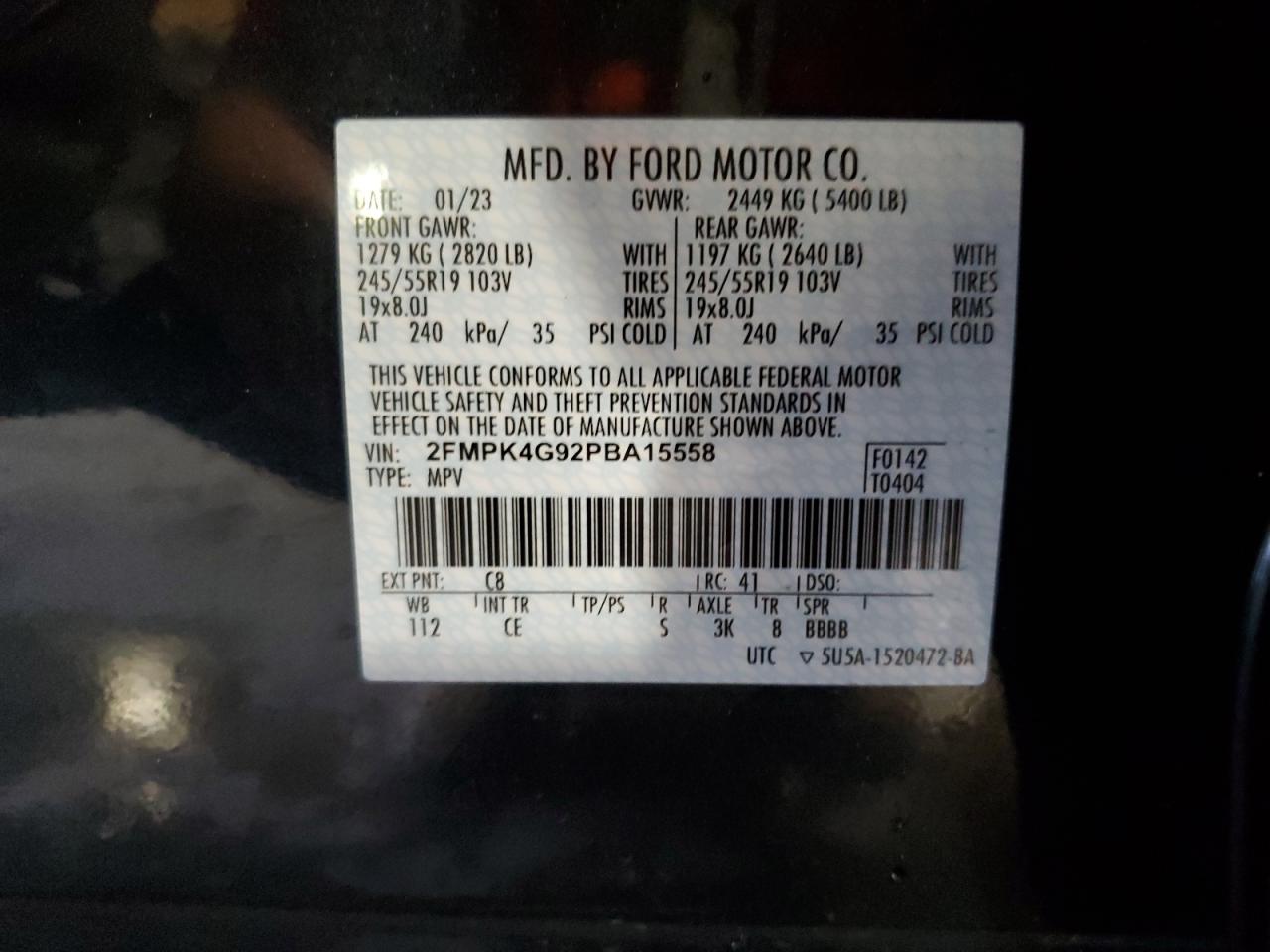 2023 FORD EDGE SE VIN:2FMPK4G92PBA15558