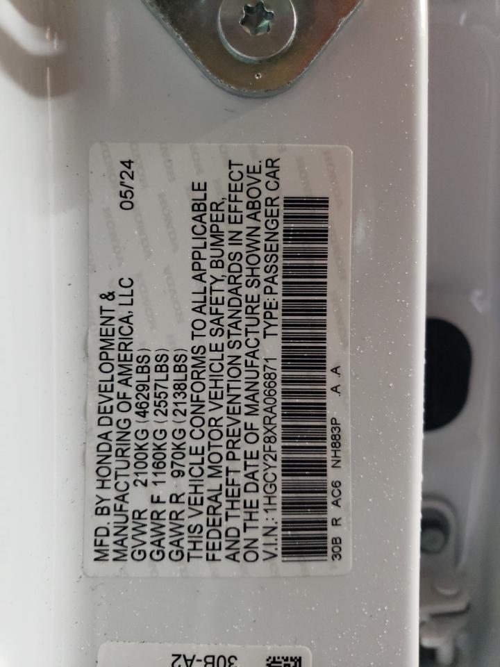 2024 HONDA ACCORD TOURING HYBRID VIN:1HGCY2F8XRA066871