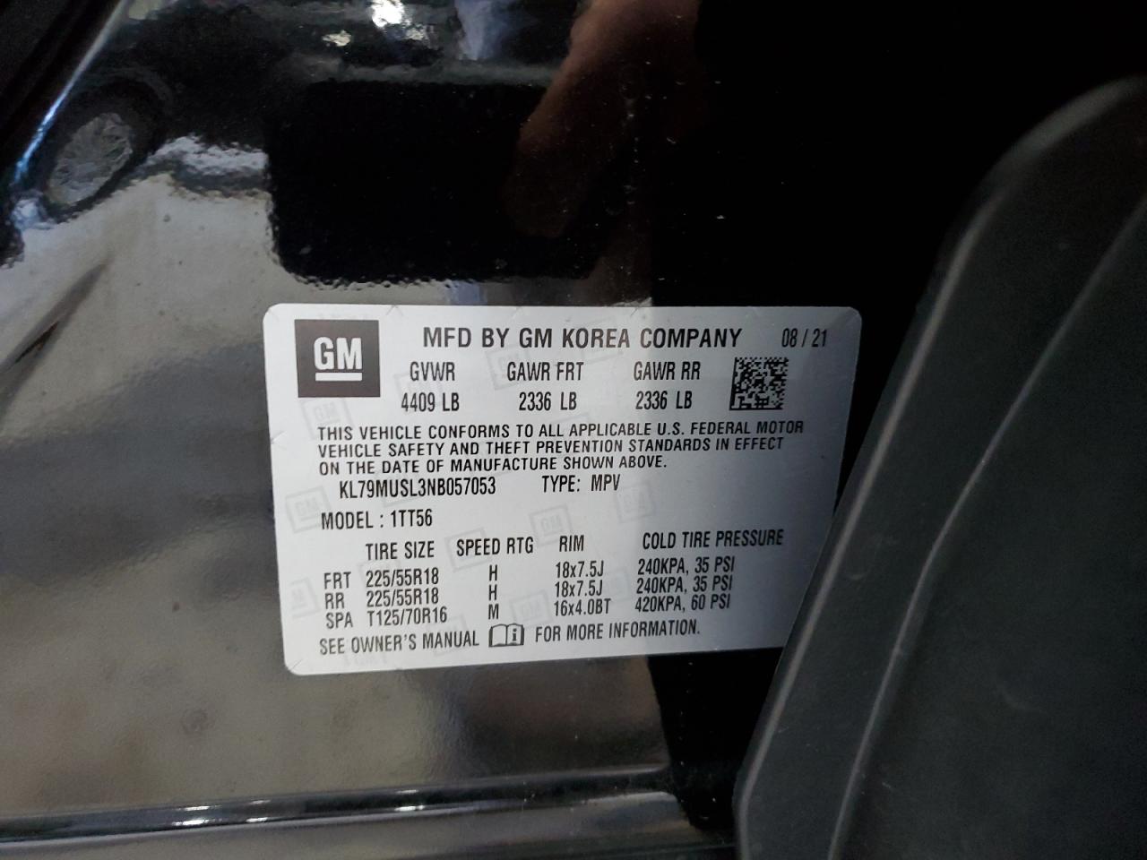 2022 CHEVROLET TRAILBLAZER RS VIN:KL79MUSL3NB057053