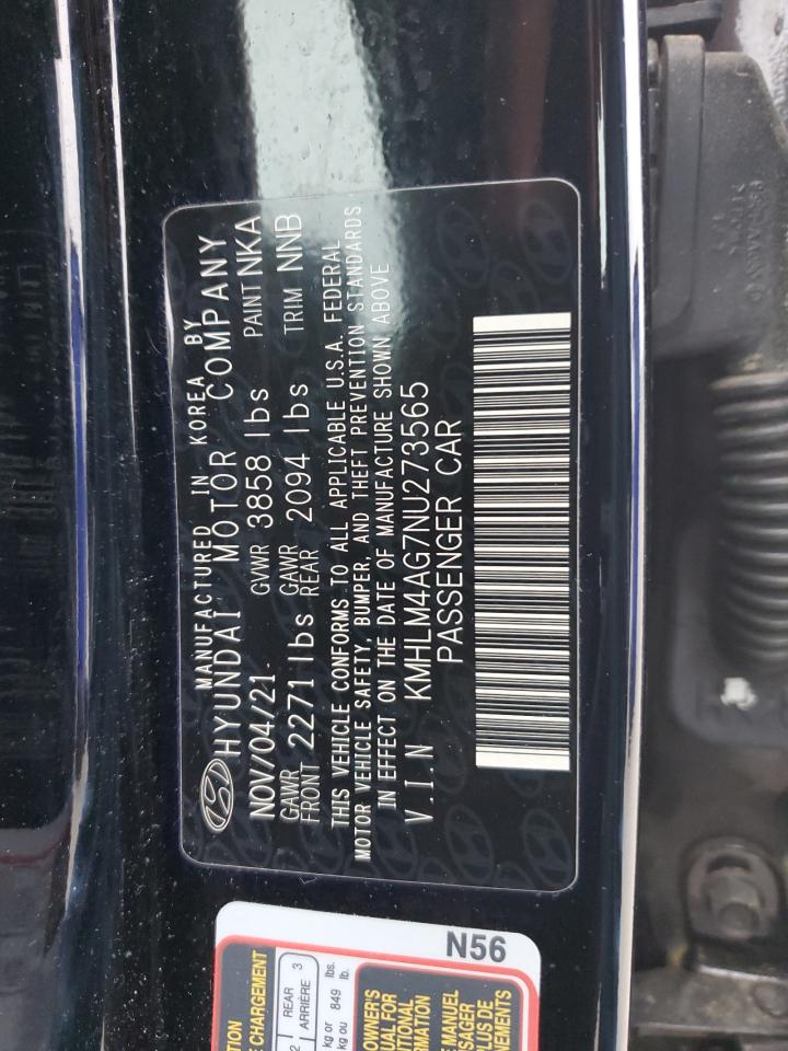 2022 HYUNDAI ELANTRA SEL VIN:KMHLM4AG7NU273565