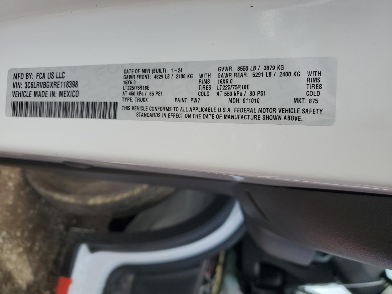 2024 RAM PROMASTER 1500 1500 HIGH VIN:3C6LRVBGXRE118398