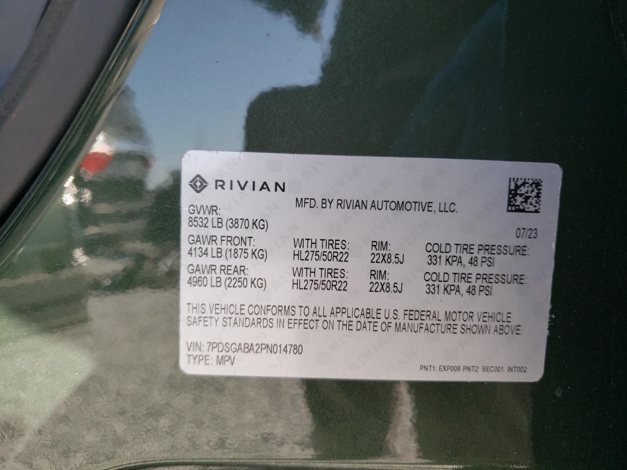 2023 RIVIAN R1S ADVENTURE VIN:7PDSGABA2PN014780