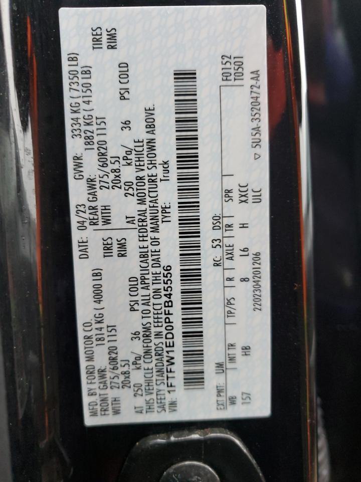 2023 FORD F150 SUPERCREW VIN:1FTFW1ED0PFB45556