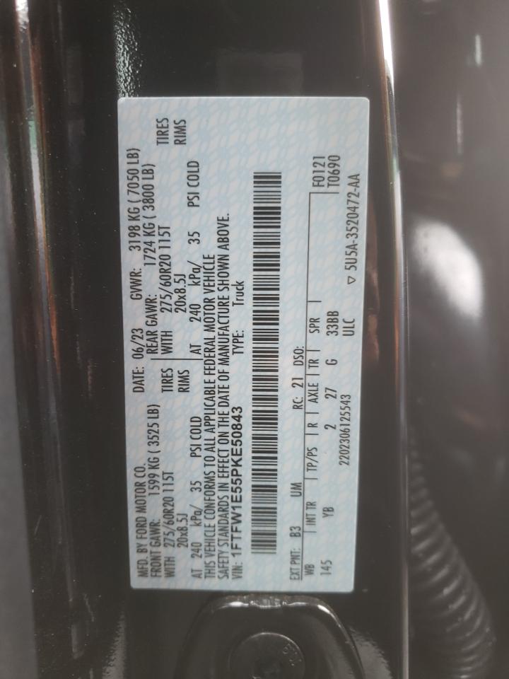 2023 FORD F150 SUPERCREW VIN:1FTFW1E55PKE50843
