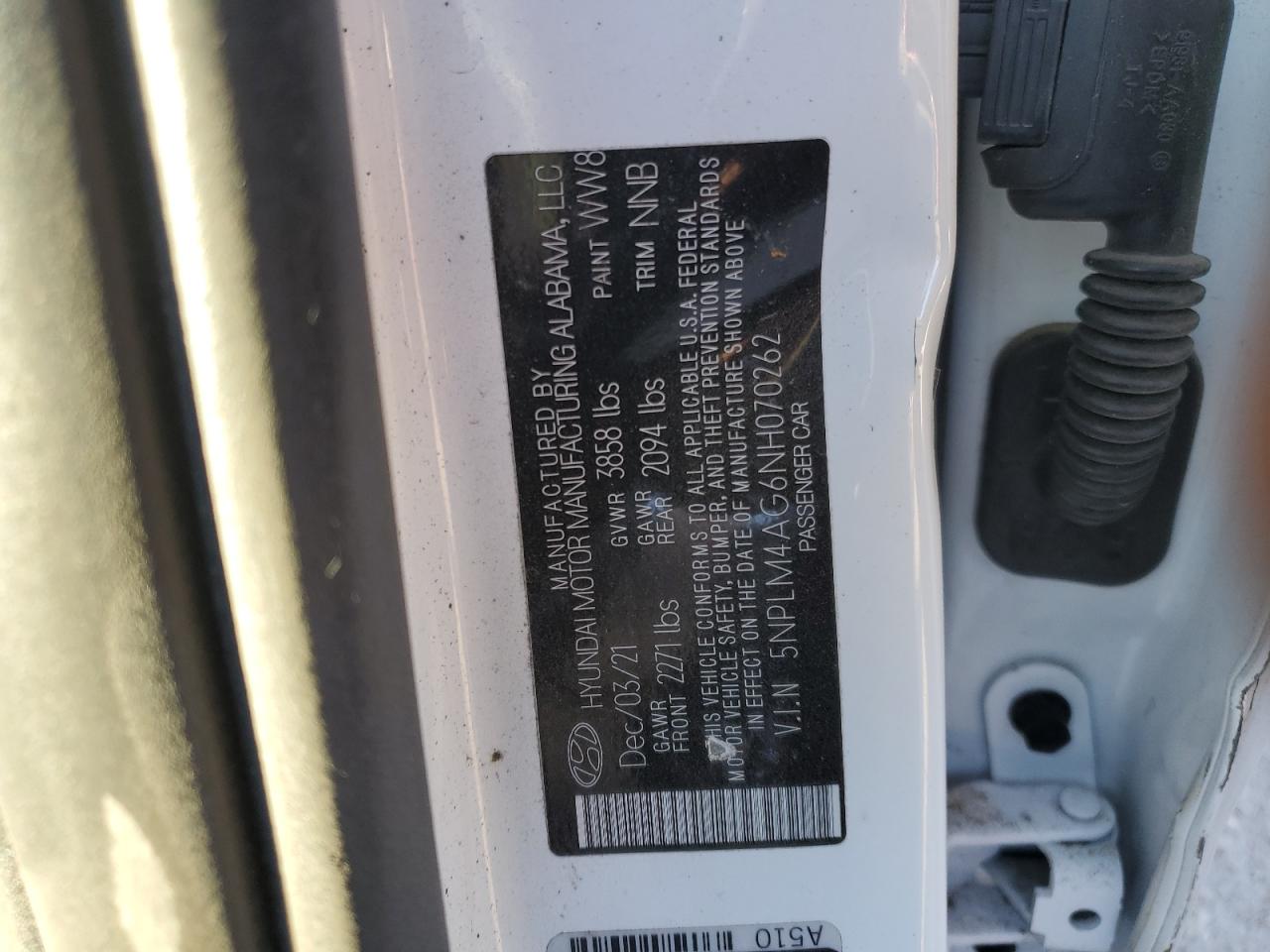 2022 HYUNDAI ELANTRA SEL VIN:5NPLM4AG6NH070262
