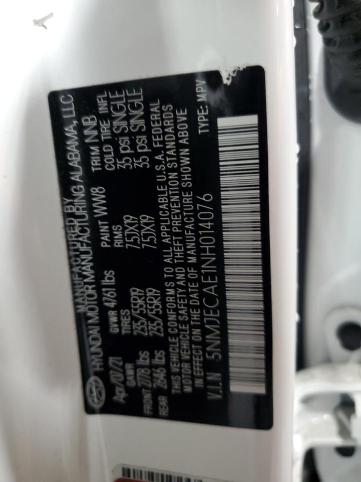 2022 HYUNDAI TUCSON LIMITED VIN:5NMJECAE1NH014076